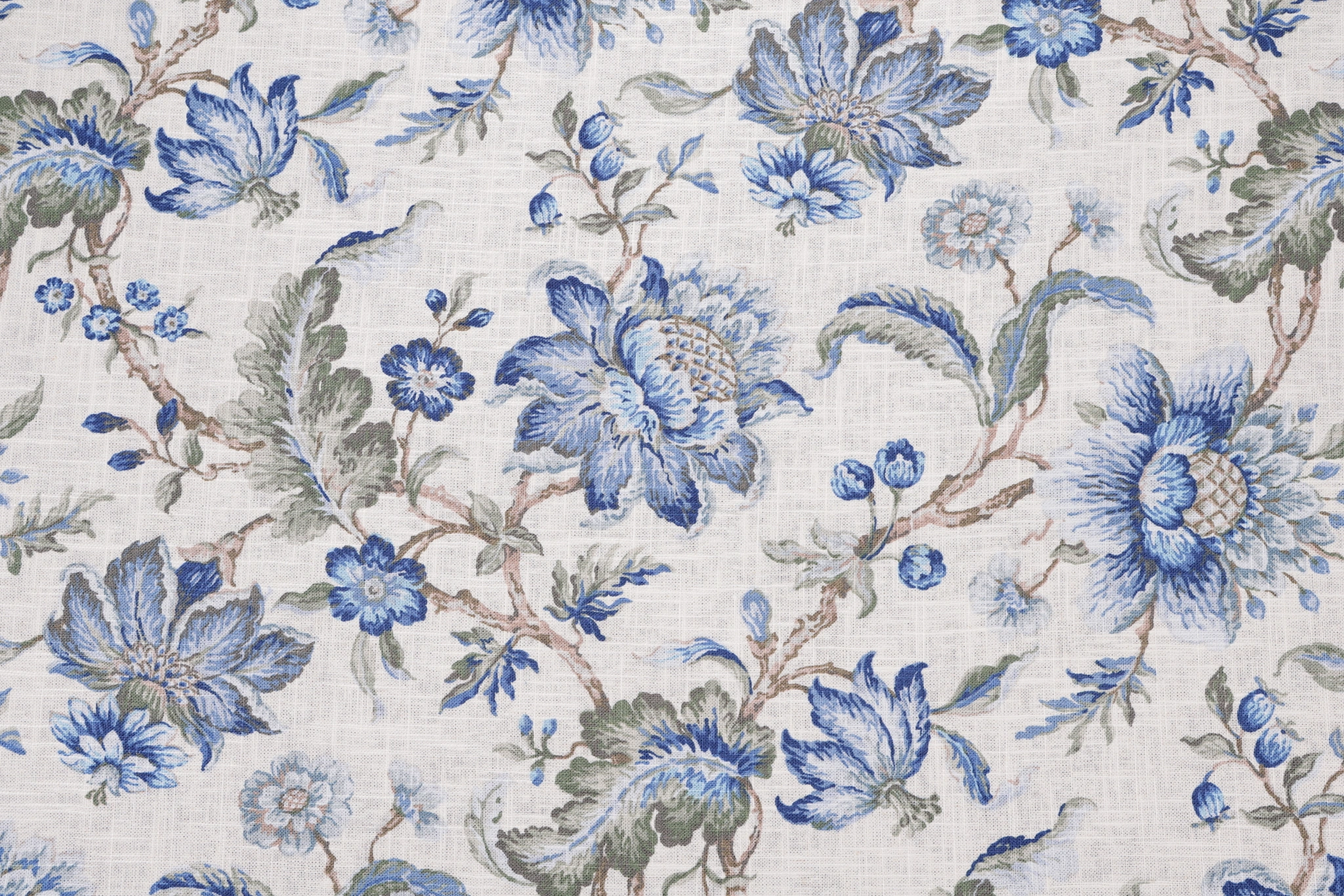 Covington Sturbridge Printed Linen Drapery Fabric in 50-Bluebell 